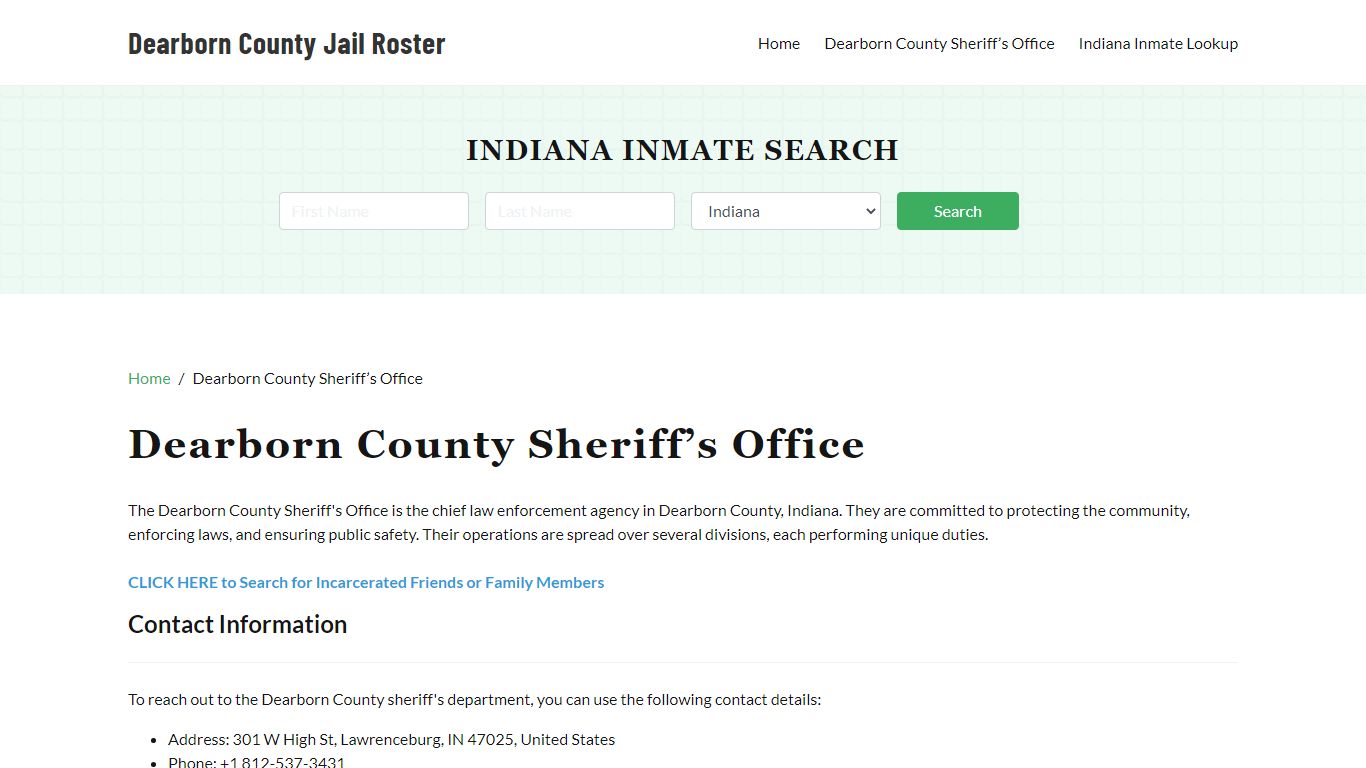 Dearborn County Sheriff Office, IN, Arrest Warrants Search