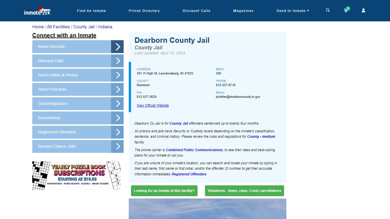Dearborn County Jail - Inmate Locator - Lawrenceburg, IN